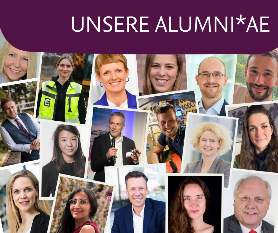 Zu sehen sind Porträtbilder zahlreicher Ehemaliger. Darüber steht: Unsere Alumni*ae.