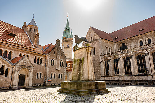 The Burgplatz in the city of Brunswick in the sunshine.