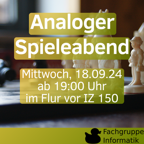 Analoger Spieleabend Mittwoch, 18.09.24 ab 19:00 Uhr im Flur vor IZ 150