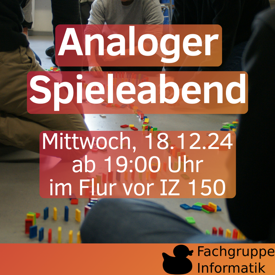 Analoger Spieleabend, Mittwoch 18.12.24 ab 19:00 Uhr im Flur vor IZ 150