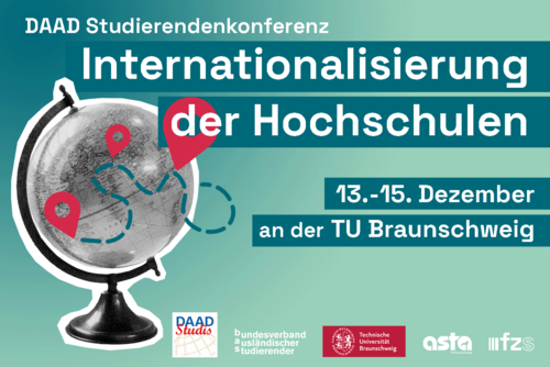 Grafik mit Globus und der Aufschrift "Internationalisierung der Hochschulen" sowie allen Veranstalterlogos.