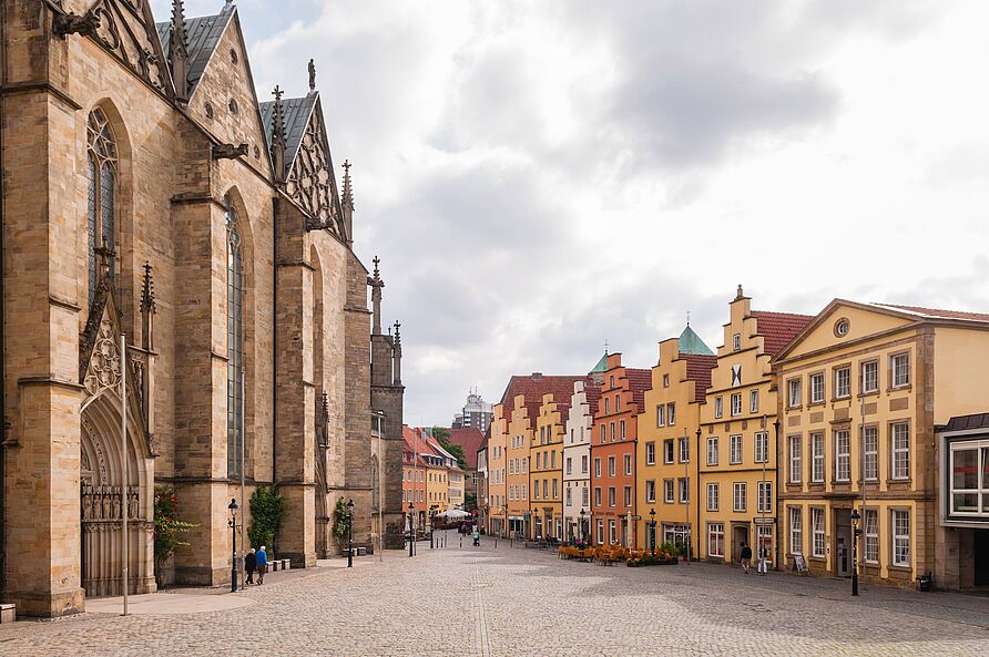 View of the empty market square in Osnabrück.