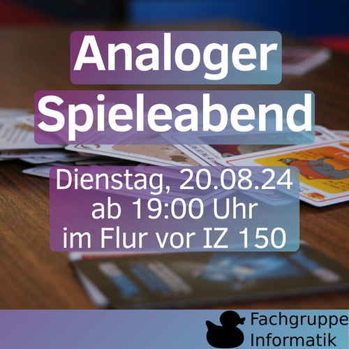 Analoger Spieleabend Dienstag, 20.08.24 ab 19:00 Uhr im Flur vor IZ 150