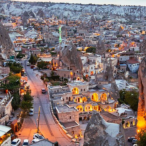 The view of the town Göreme in Cappadocia.