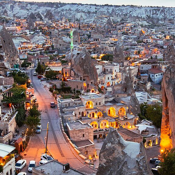 The view of the town Göreme in Cappadocia.